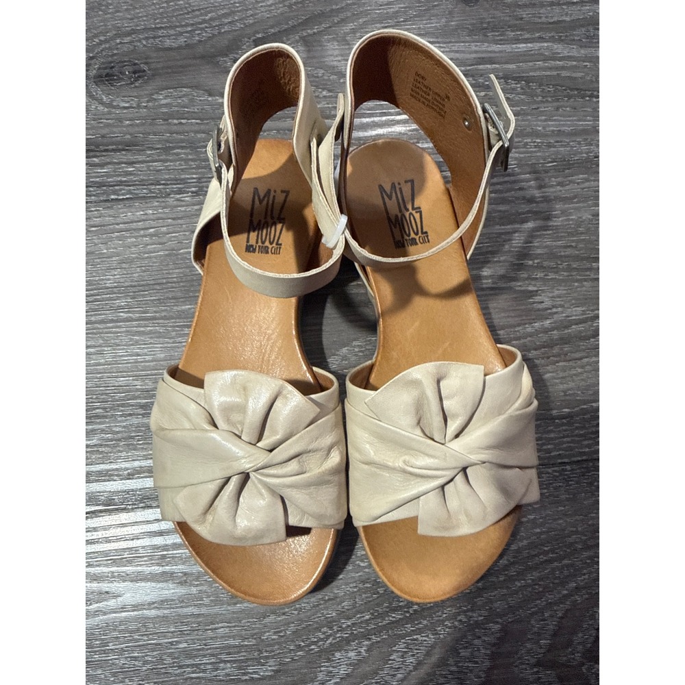 Miz Mooz Cream Knotted Leather Ankle Strap Sandals